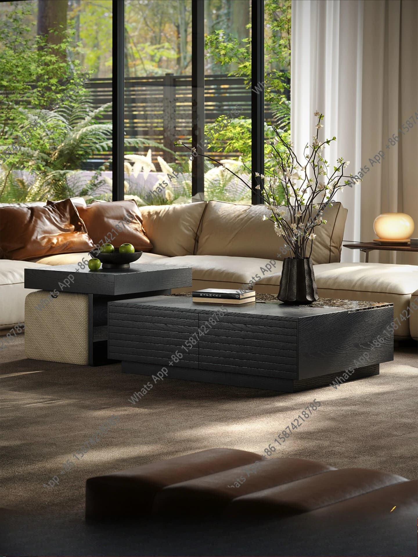Qianyue Italian light luxury natural luxury stone coffee table modern simple designer high-end black coffee table combination