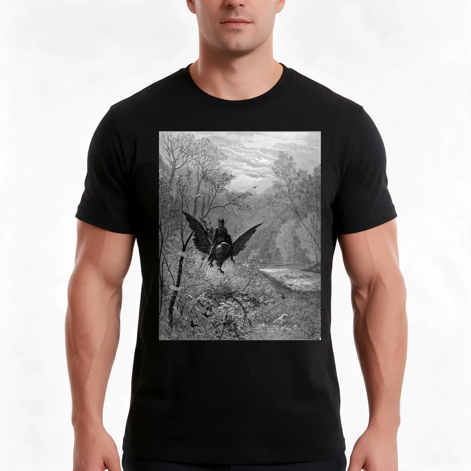 Rugerro on a Hippogriff - Gustave Dore T-Shirt, Summer Casual Cotton Tee, Oversized Streetwear Tops, Vintage Graphic Print