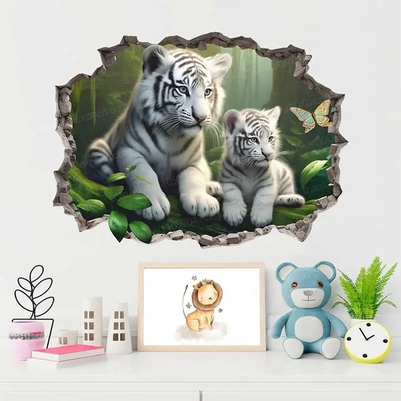 White Tiger Wall Decals - Snow Tiger Children's Room Decor Nursery Wallpaper Family Room Stickers AA283