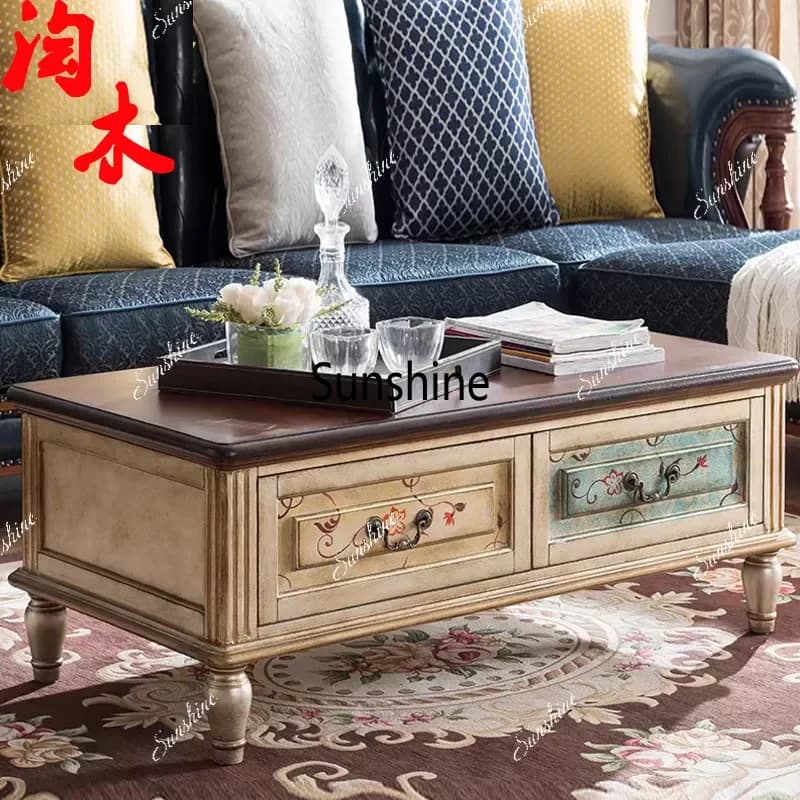 YAmerican rural solid wood coffee table small apartment living room painting