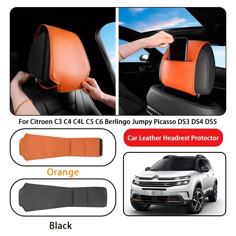 Leather Car Headrest Cover Anti-dirty and Wear-resistant For Citroen C3 C4 C4L C5 C6 Berlingo Jumpy Picasso DS3 DS4 DS5