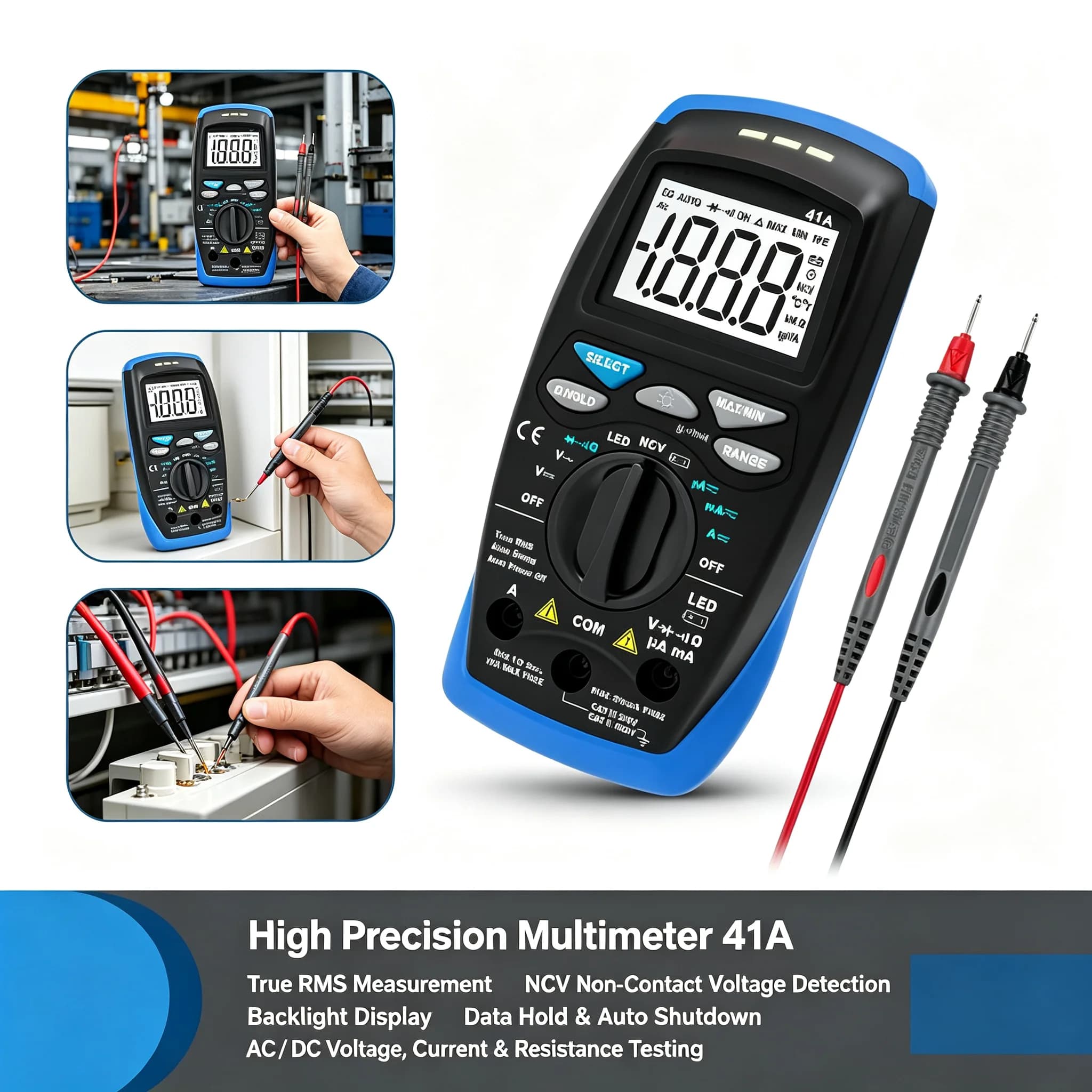 Digital Multimeter 2000 Counts True RMS AC DC Voltage Current Tester NCV LED Battery Test for Electrical Car Household Repair