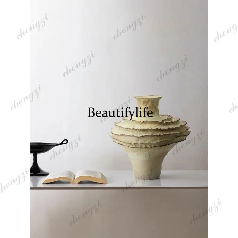 Wabi-sabi style handmade flower vessel, vintage ceramic vase, living room entryway, homestay art decoration