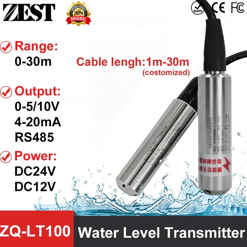 Smart Water Level Transmitter 0-500M Range 4-20mA 0-5V 0-10V RS485 Output Integral Level Transmitter Liquid Water Level Sensor