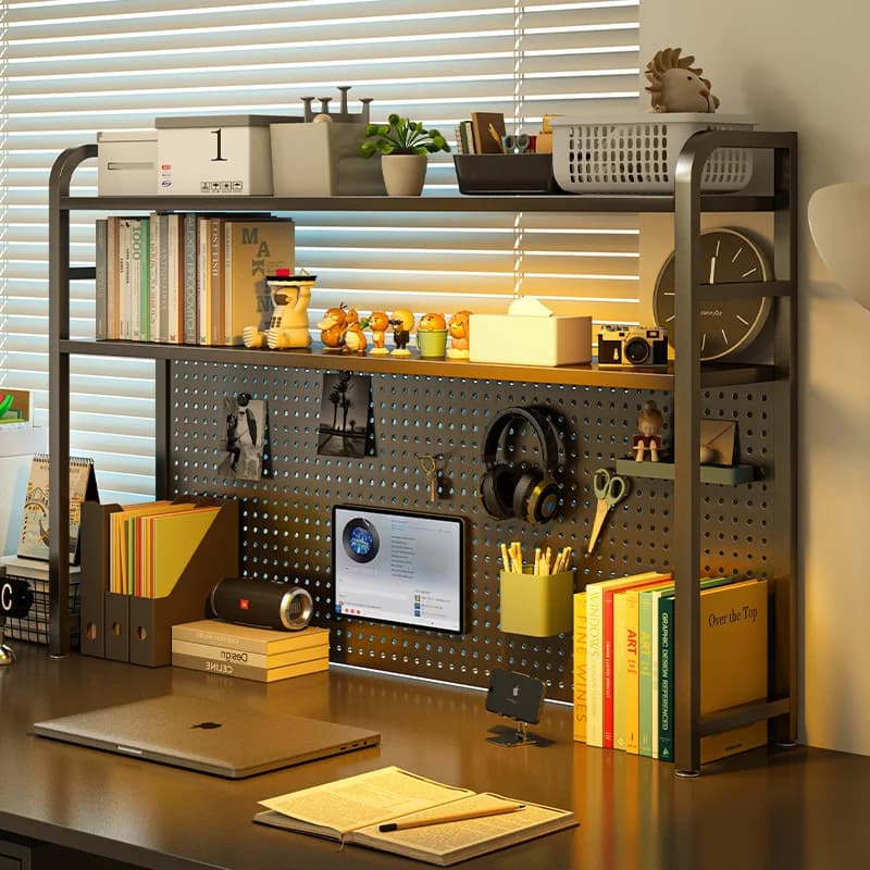 【Hot】Iron Desktop Pegboard Bookshelf Multi Tier Desk Organizer Storage Shelf Student Computer Workstation Tidy Rack Cabinet Furn