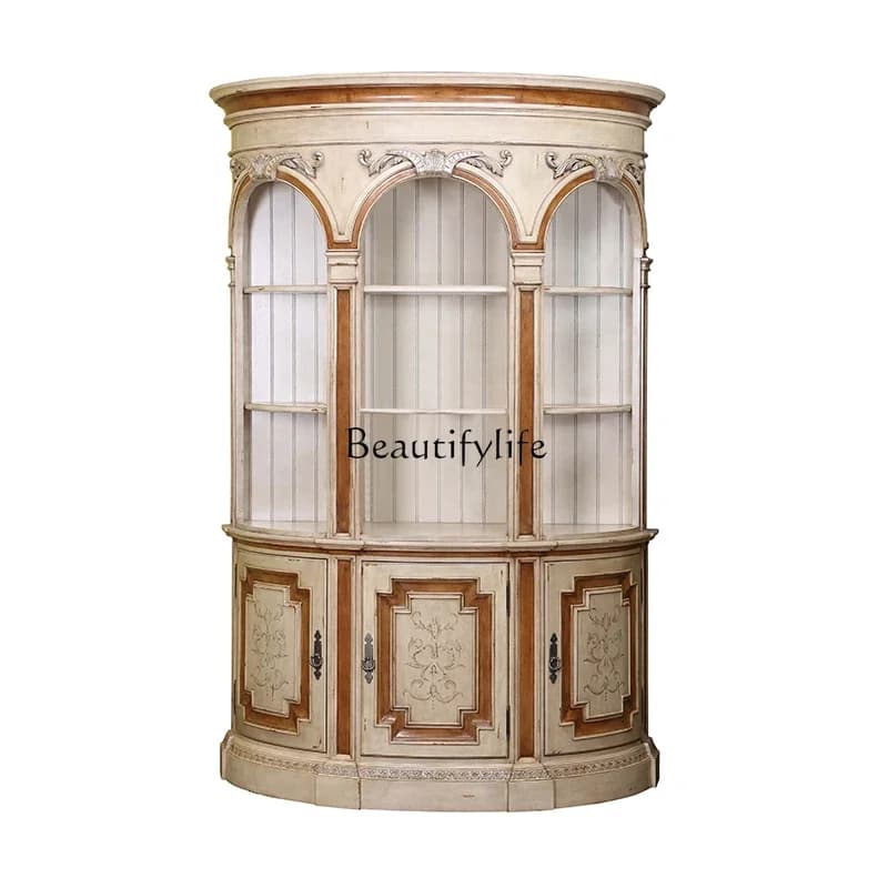 D38European display cabinet household living room dining room decorative glass door curved jewelry cabinet