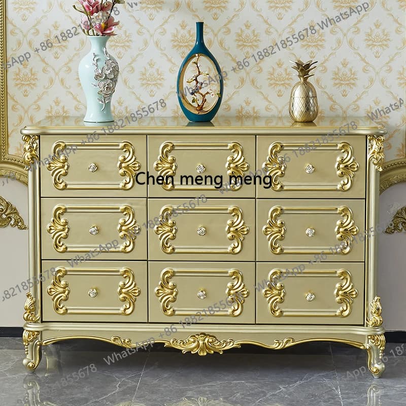 European style solid wood chest of drawers, living room storage cabinet, master bedroom wall-to-wall drawer sideboard