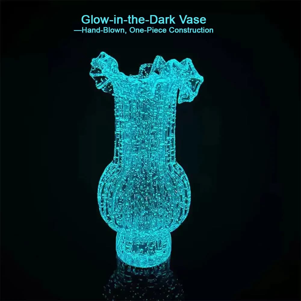 Ins French Romantic Glow in Dark Glass Vase Hand Blown Ruffled Edge Luminous Bubble Vases Tabletop Centerpiece Home Decor Gift