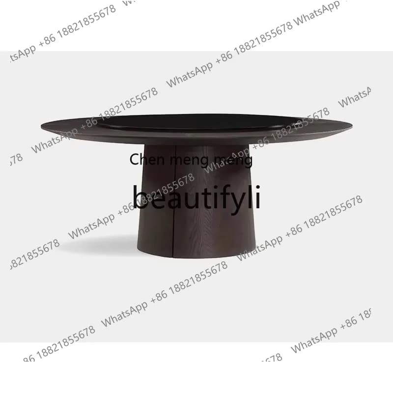 X FH  Large Villa Italian Style Solid Wood Round Dining Table with Turntable Minimalist Home Dining Table