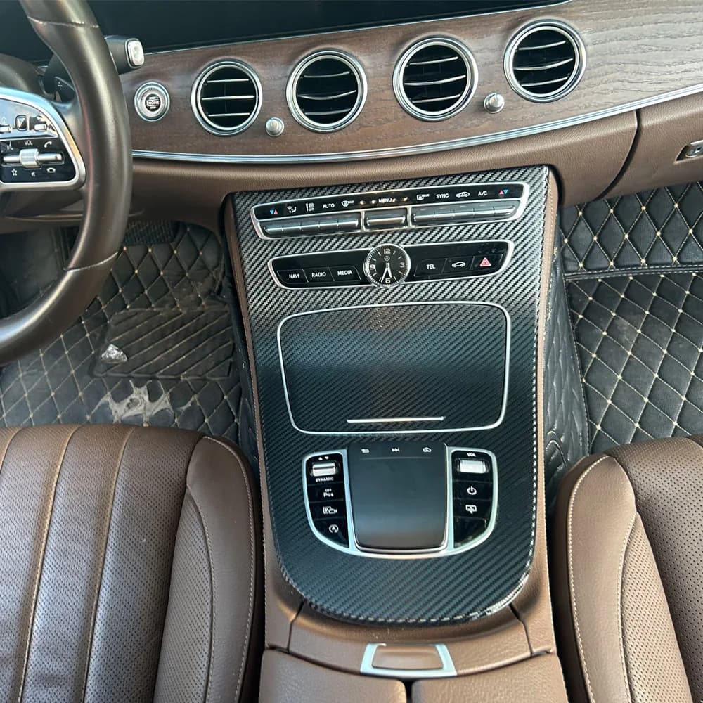 Car Interior Sticker Gear Box Protective Film For Benz E Class W213 C238 A238 2016-2023 Car Gear Panel Carbon Fiber Black