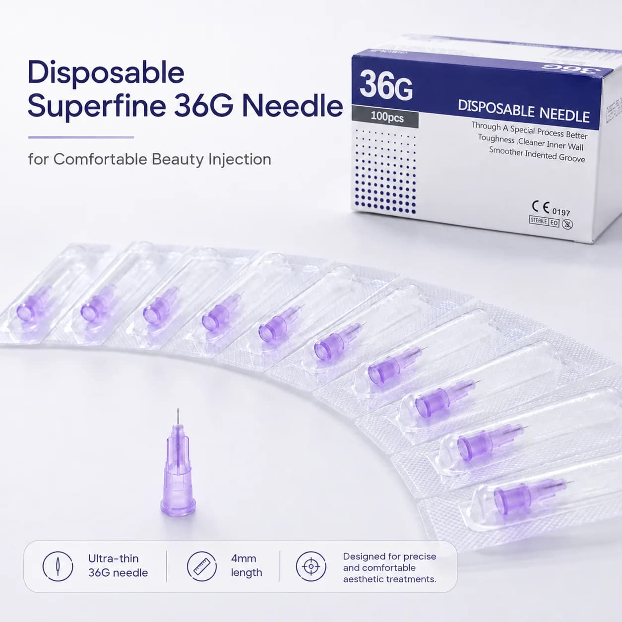 100pcs 36G 4mm Meso Needle 0.16mm Sterile Disposable Mesotherapy Needles for Skin Booster Aesthetic