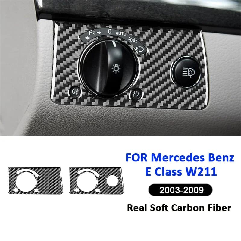 Carbon Fiber Auto Headlight Adjust Control Button Knob Panel Frame Decoration Sticker For Mercedes Benz E Class W211 2003-2009