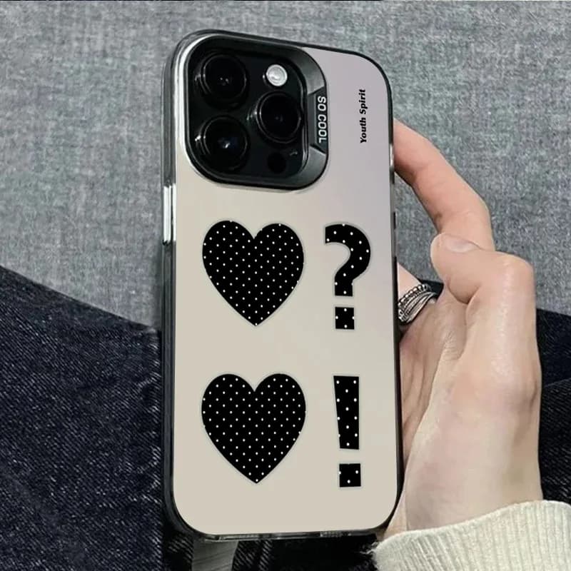 Polka Dot Heart Question Mark Pattern Phone Case For iPhone 17 16 15 14 Plus 13 12 11 Pro MAX 17 Air 16E Shockproof Back Cover