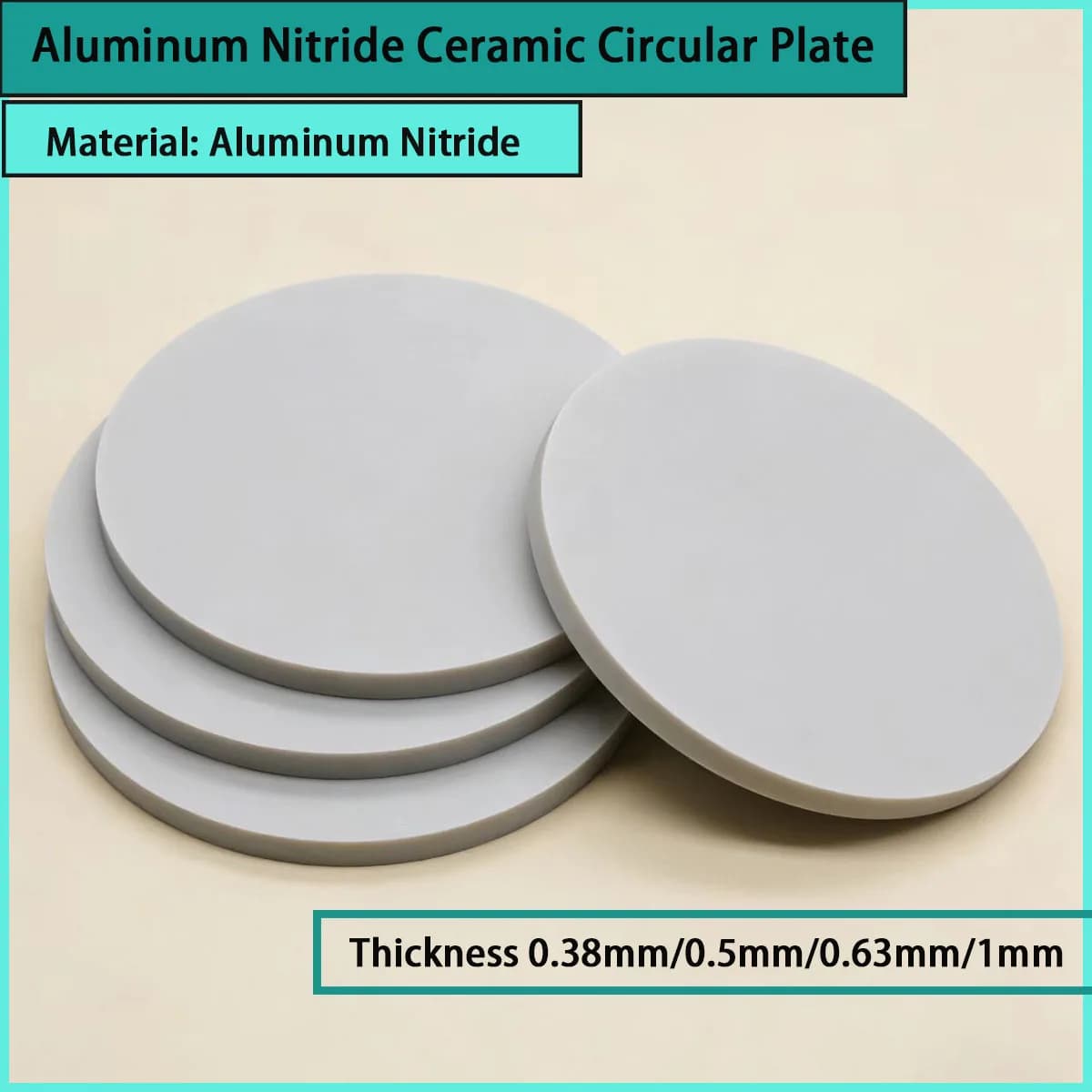 Thickness 0.38mm/0.5mm/0.63mm/1mm Aluminum Nitride Ceramic Circular Plate for Semiconductor Packaging, Etc