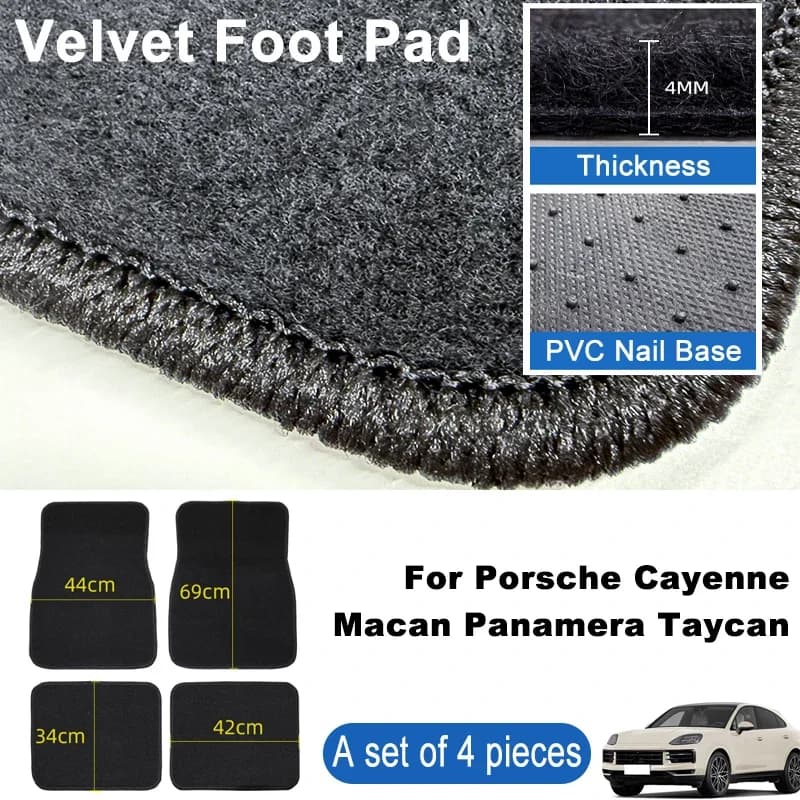 For Porsche Cayenne Macan Panamera Car Floor Mats Black Non-Slip 4Pcs Front & Rear Foot Mats Carpets Rugs Auto Accessories