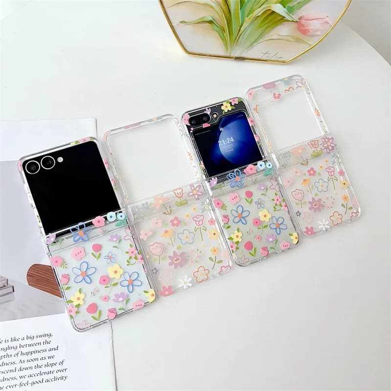 Colored Graffiti Flowers Transparent for Samsung Galaxy Z Flip 8 7 6 5 Protective Back Cover for ZFlip8 ZFlip6 ZFlip7 Case Shell