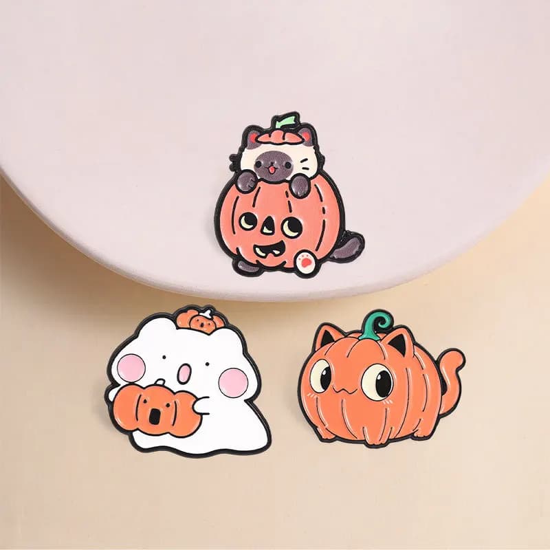 New Style Halloween Cute Pumpkin Ghost Cat Metal Brooch Cartoon Party Gift Badge Pin DIY Clothing Bags Hat T-shirt Accessories