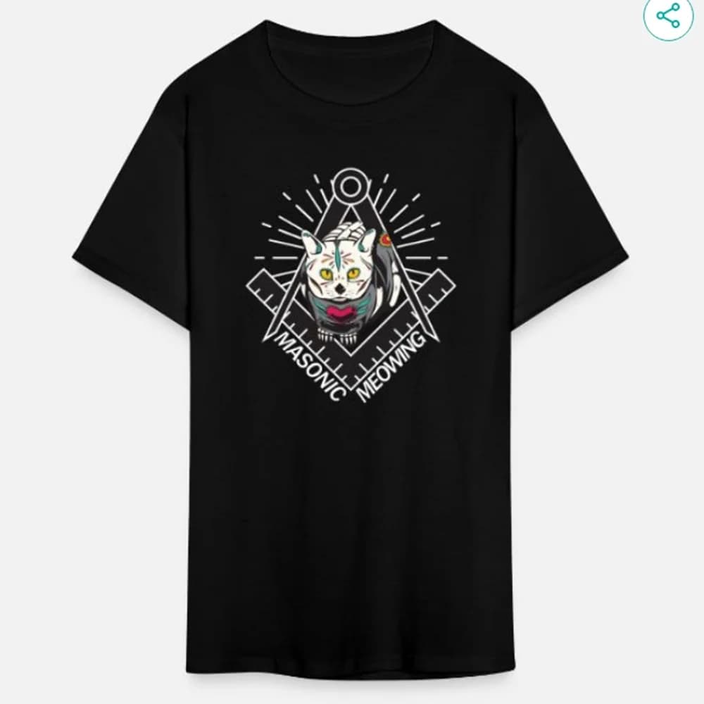 Cute Masonic Meowing Cat Freemason Mason Esoteric T-Shirt 100% Cotton O-Neck Short Sleeve Summer Casual Mens T-shirt Size S-3XL