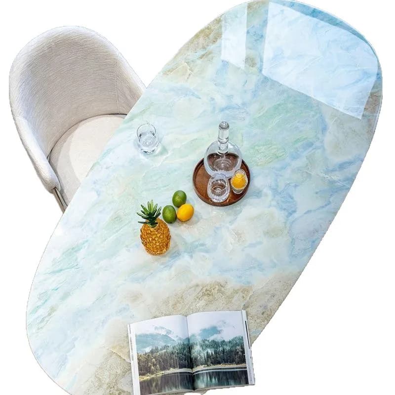 Cream wind marble dining table oval household natural luxury stone
