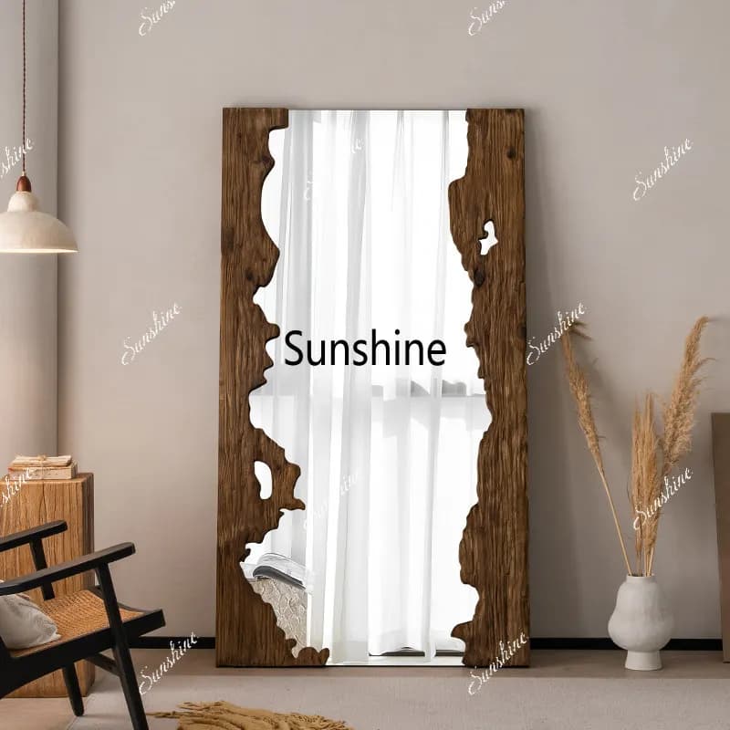 Mid century wooden full-length mirror furniture living room floor mounted dressing mirror room decoration espejos para pared