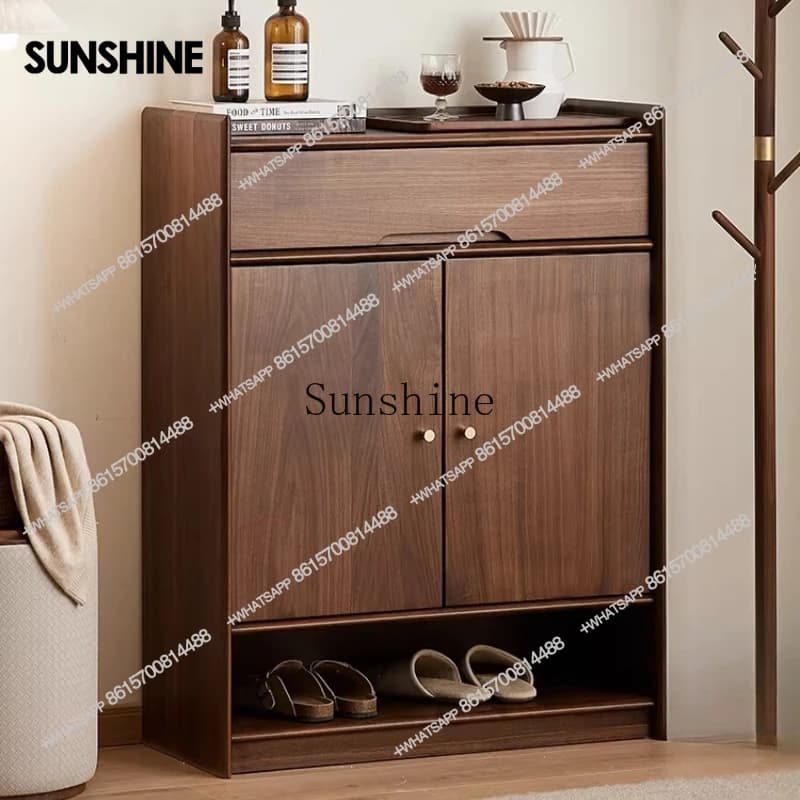 Nordic simple solid wood porch cabinet large capacity household living room storage cabinet