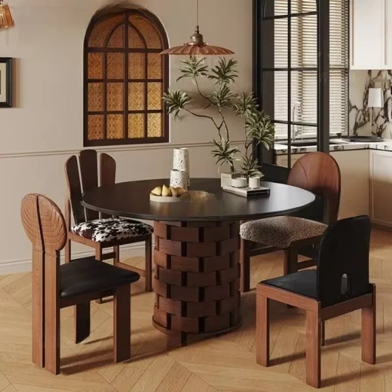 Centerpiece Luxury Dining Table Modern Unique Italian Luxury Round Table Chairs Wood Black Design Mesas De Jantar Home Furniture