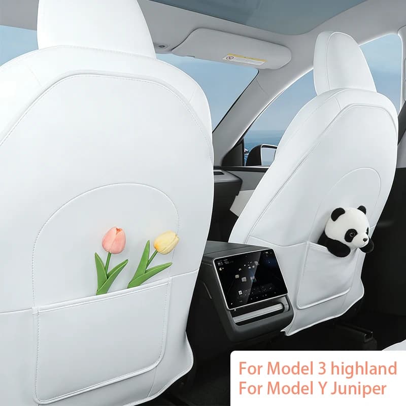 Highland Car Seat Back Protectors Storage Pockets Leather Anti-kick Mat Interior Accessories for Tesla Model Y Juniper Model 3