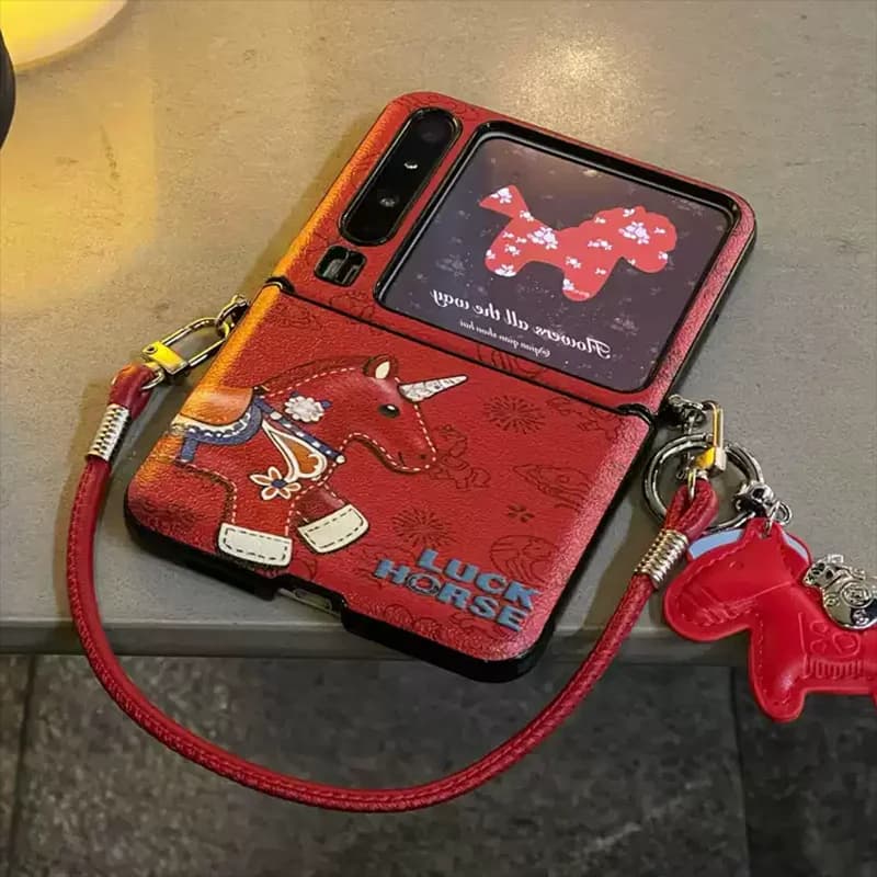 Lucky Horse Phone Case For Xiaomi Mix Flip/Xiaomi Mix Flip2 Case Cute Ponny New Year Red Leather Cover