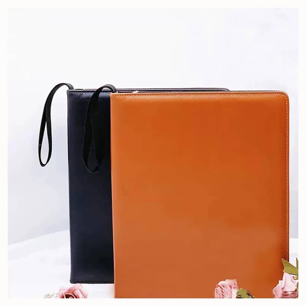 A4 Zipper Binder Leather D Ring Paper Money Coin Poststamp Collection Vintage Photo Card Album Black Red Brown Trading Card Book
