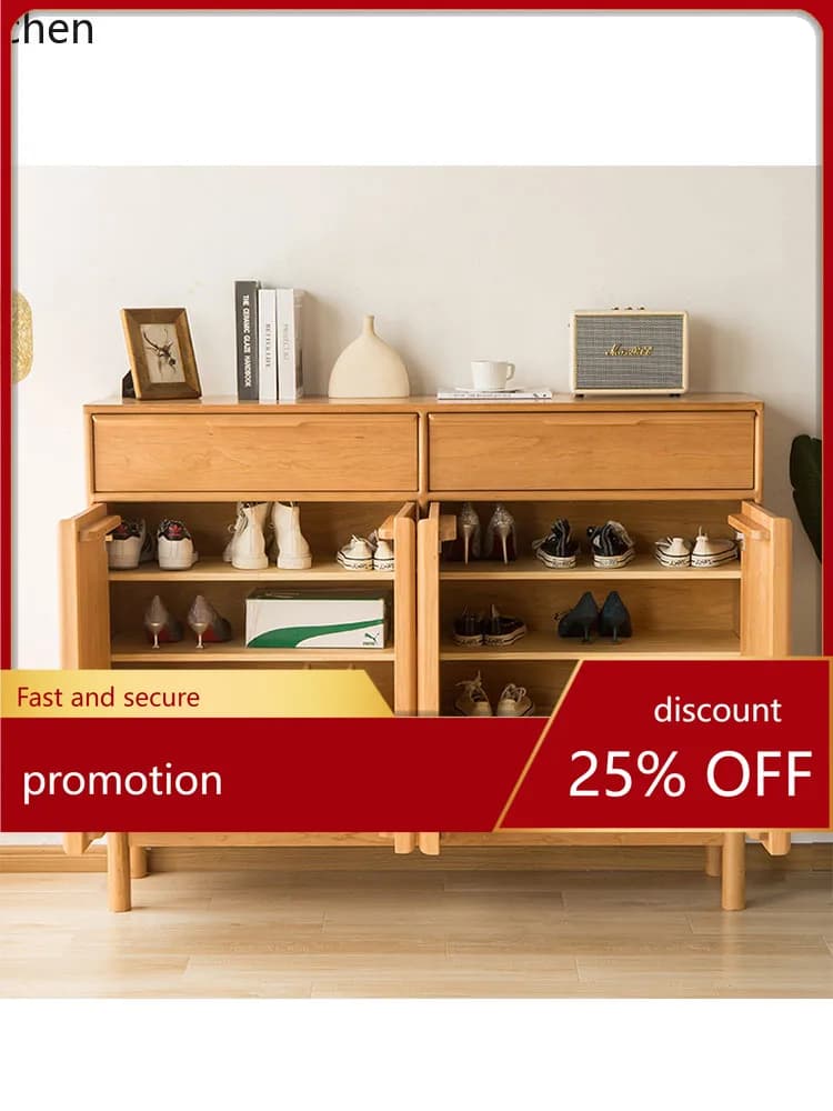 ZML Solid Wood Shoe Cabinet for Home Entrance, High-End Cherry Wood Large Capacity Outdoor