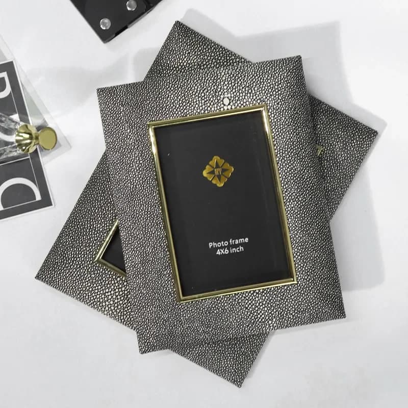 Light Luxury Leather Covered Metal Picture Frame Office Study Room Sample Room Bedroom Porch Decoration Birthday Party Gift