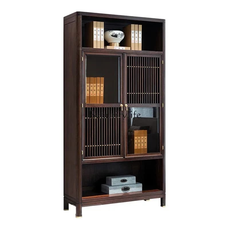 FGZen new Chinese style solid wood ebony bookcase room hall partition cabinet
