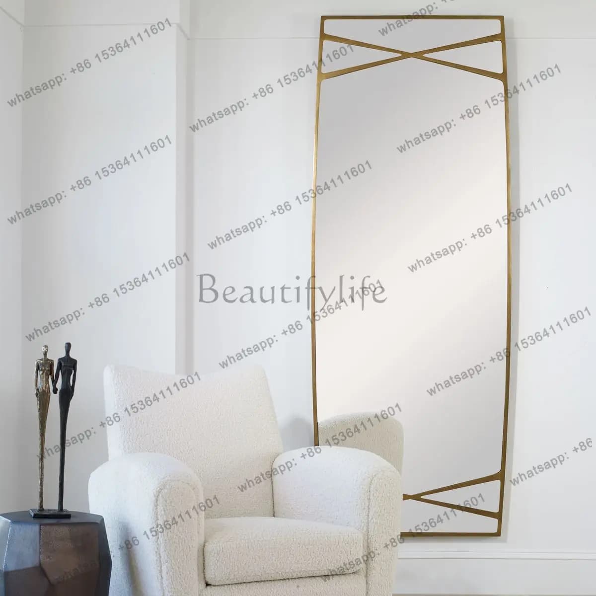 French retro full-length mirror high-end light luxury fashion home living room wall wall fitting mirror