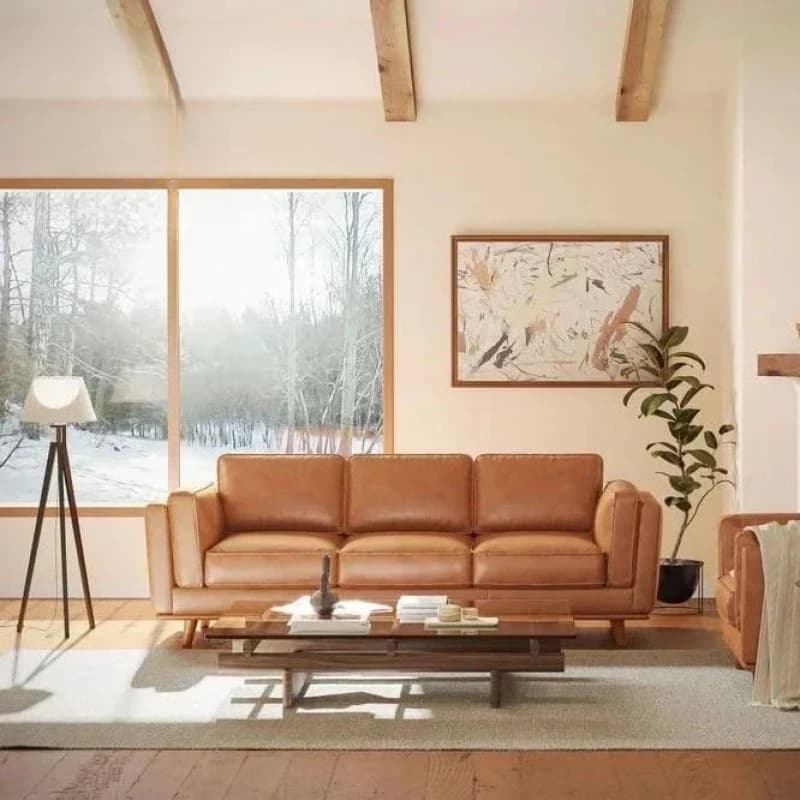 Valencia Artisan Sofa ” - Full Italian Nappa Leather Couch, Solid Wood Accent, Ultimate Comfort, Cognac Tan
