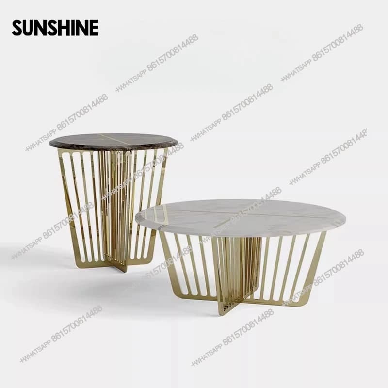 f Italian minimalist marble round coffee table living room home light luxury stainless steel side table