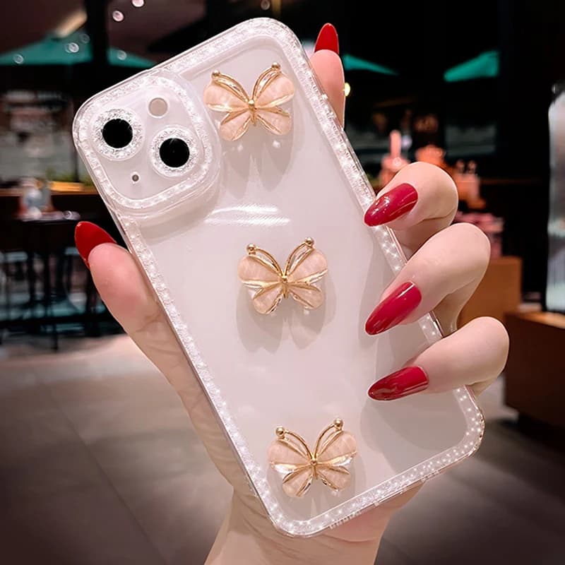 For iPhone 14 Pro Max Case Cute 3d Butterfly Glitter Clear Phone Case for iPhone 16 15 14 13 12 11 Pro Max Cases Hard Cover
