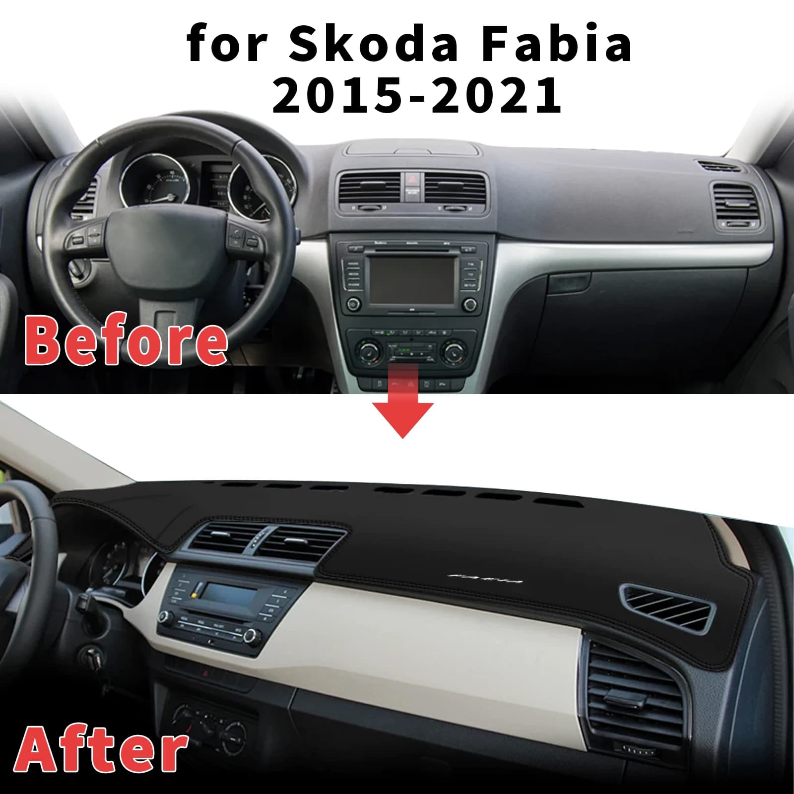 for Skoda Fabia 2015 2016-2021 Dashboard Cover Sun Shade Protector Dashmat Anti-Glare UV Block Carpet Mat Automotive Dash Mat