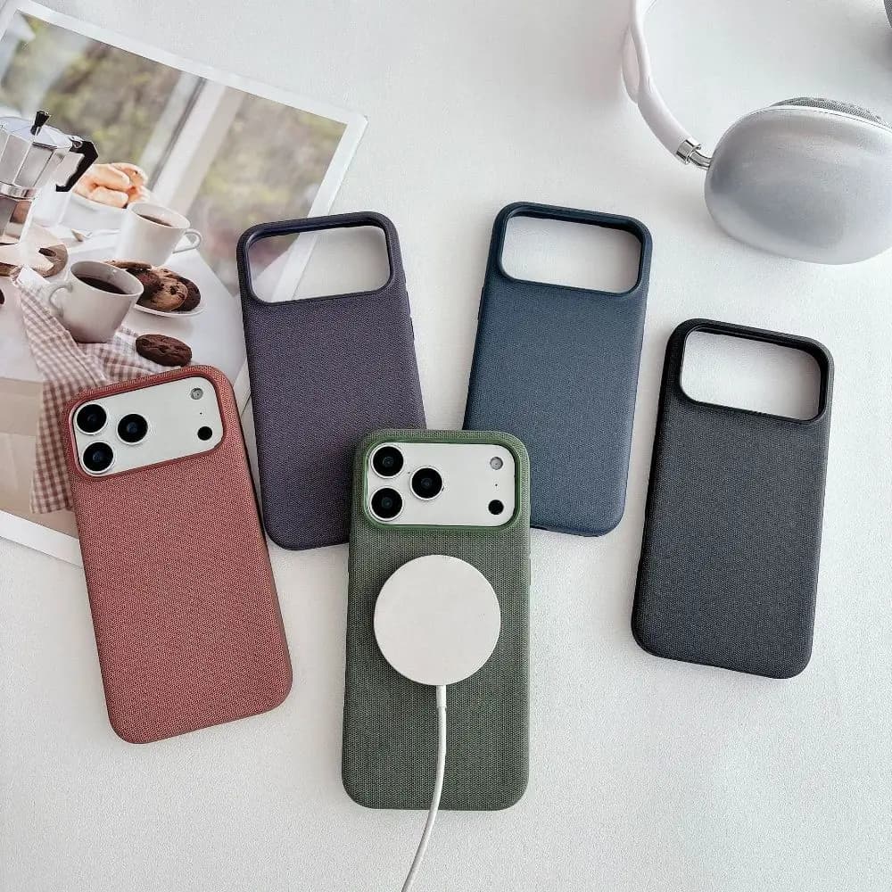 Fashion Solid Color Fabric Grain Phone Case for iPhone 17 Pro Max with Support Magnetic Charging