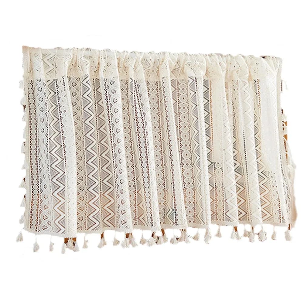 Boho Line Curtains for beige Vintage Curtains Cafe Window Decoration Easy Installation Vintage Hollowed-out Curtain Home Decor