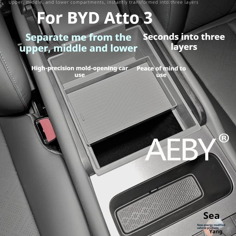 AEBY For BYD Atto 3 2025 Expandable Storage Drawer with Dividers, Sliding Armrest Box,Sliding Center Console Organizer