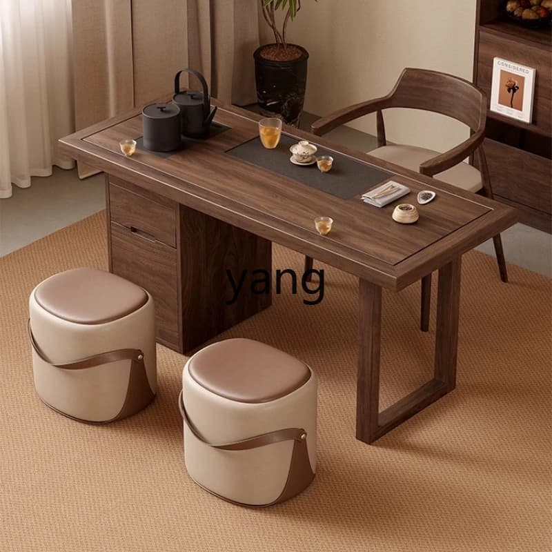 CX Black Walnut Balcony Tea Table and Chair Set High-End Home Living Room Tea Table