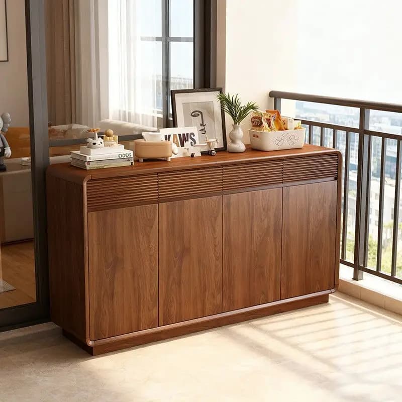 HYS Nordic black walnut solid wood dining side cabinet retro guest kitchen cabinet restaurant storage locker log tea cabinet