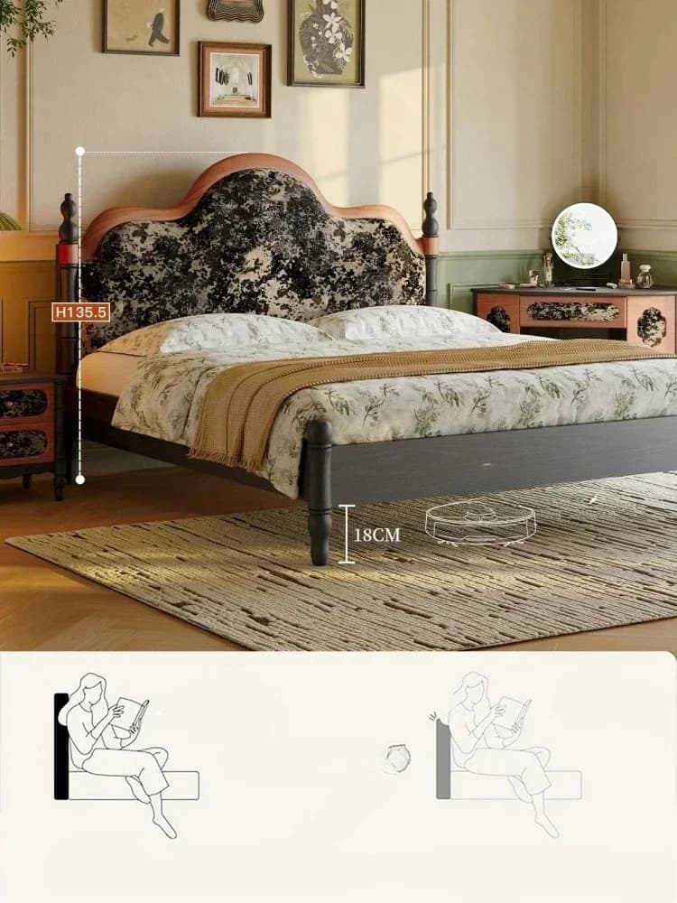 French retro black bed 1.8 meters master bedroom double bed medieval princess bed