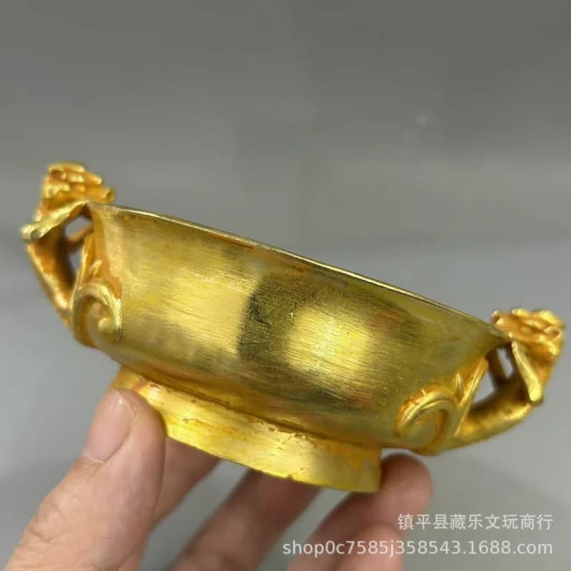 Antique gilded round , home desktop decoration, incense burner for tea ceremony use