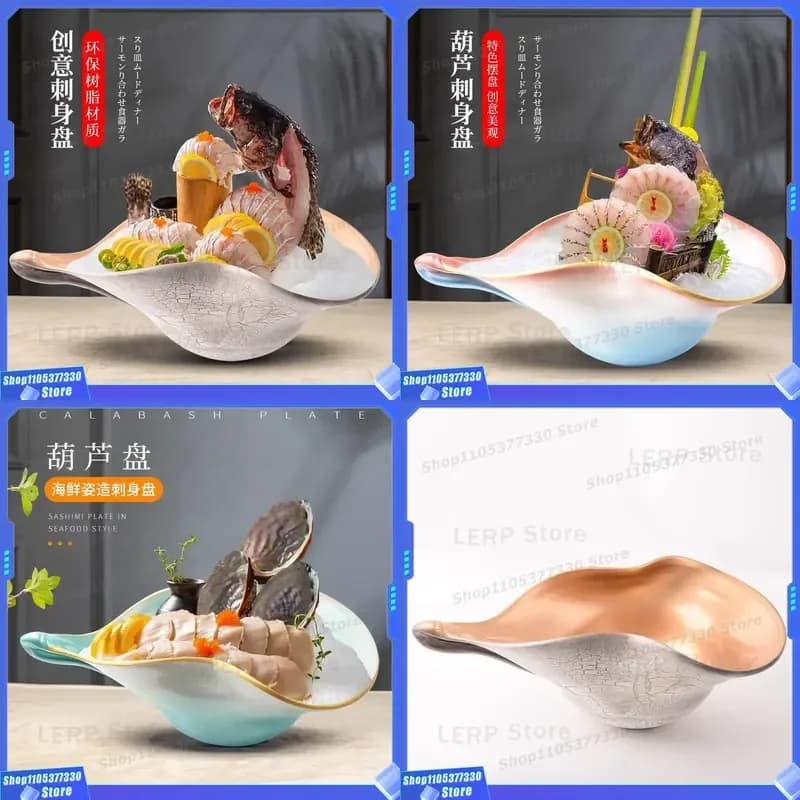 Creative Dry Ice Salmon Sashimi Plate High End Seafood Serving Dish for Hot Pot Restaurant Tableware Zizao Style Ice Platter