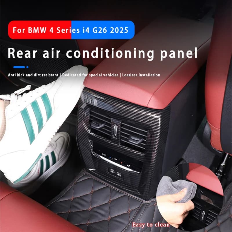 For BMW 4 Series i4 G26 2025 Carbon Fiber Car Rear Air Conditioner Air Outlet Protective Cover Rear Vent Kick Proof Frame Trim
