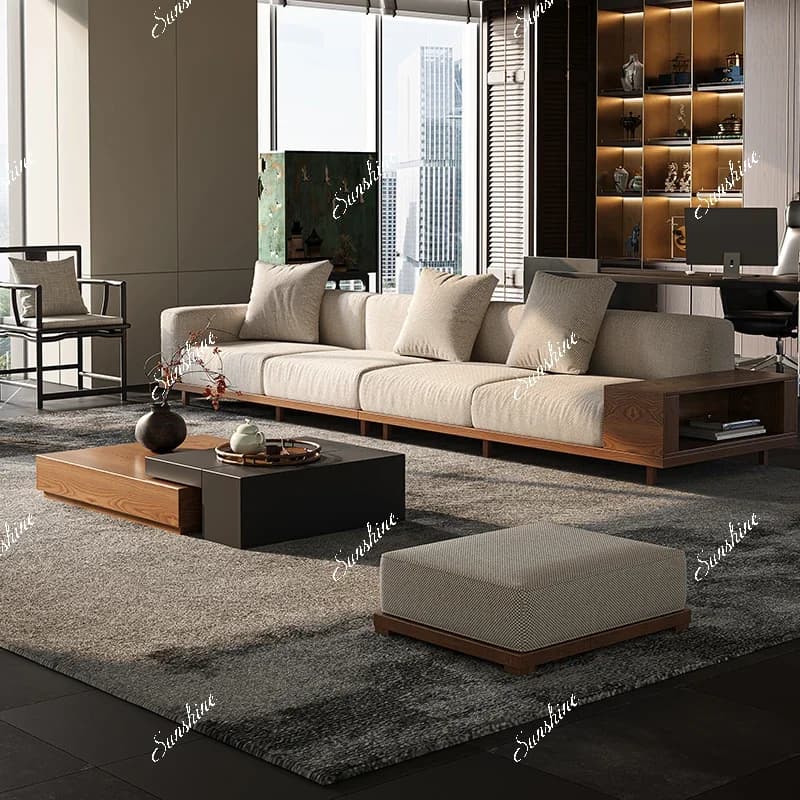 Modern simple solid wood fabric sofa living room high sense