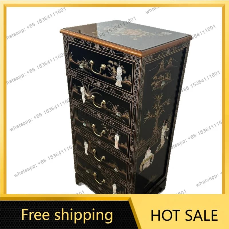 Zj. Shell craft snail inlaid intangible cultural heritage locker bright lacquer painted cabinet