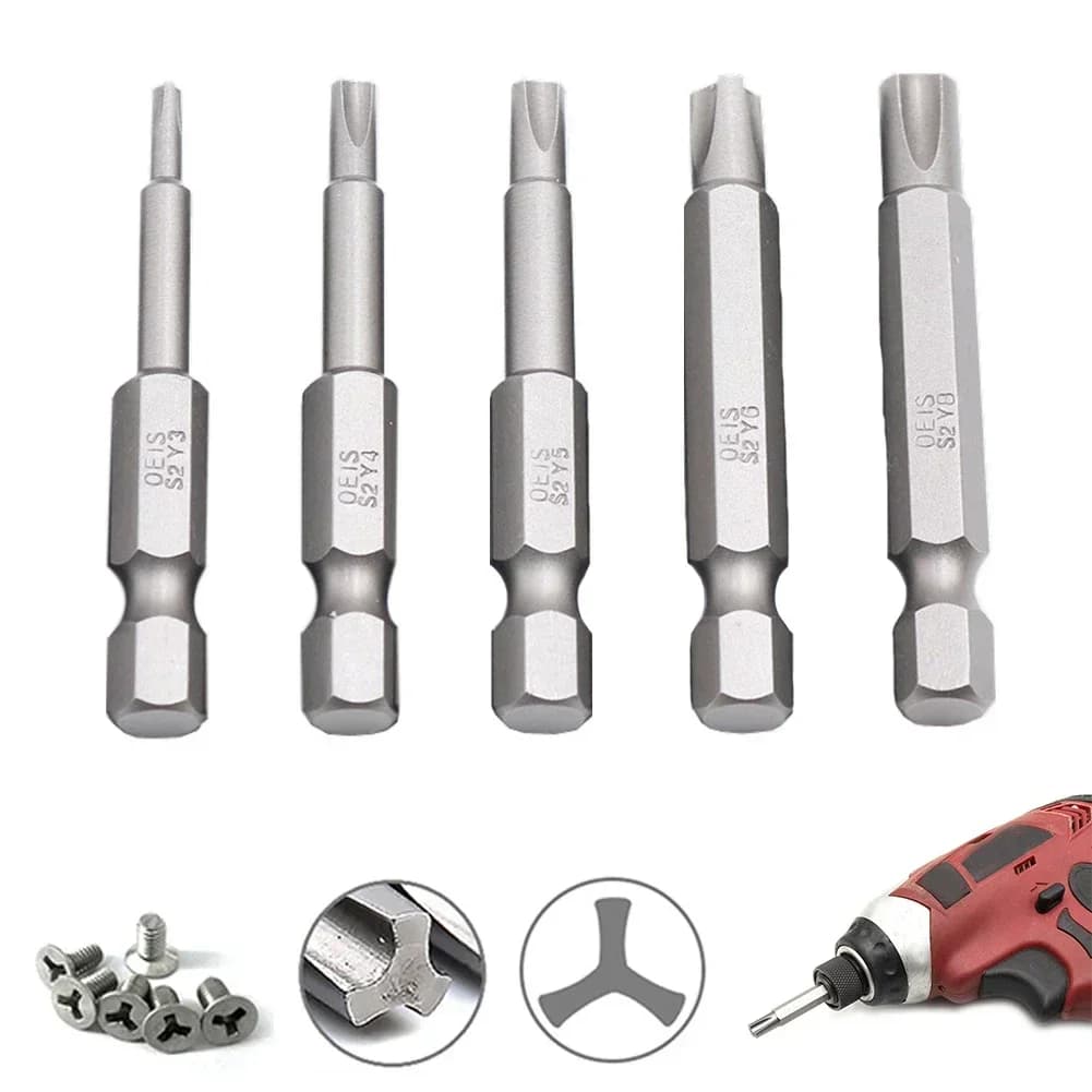5pcs Hand Tools Screwdriver Bits Home Y Shaped Y Type Bit Y3/Y4/Y5/Y6/Y8 1/4Inch 50mm Grey Hex Shank Screwdriver Bits accessor