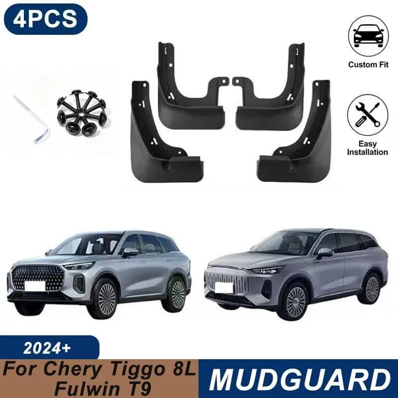 4PCS Car Mud Flaps For Chery Tiggo 8L Fulwin T9 2024+ Waterproof Anti-Splash Fender Mudguards Auto Exterior Accessories